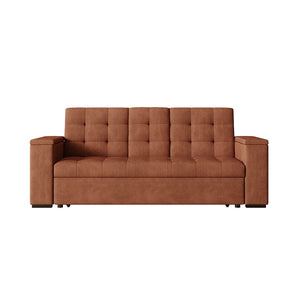 Sofá cama 3 plazas con mesa central y reposabrazos extraíbles terracota terciopelo de pana Noho packshot vista frontal