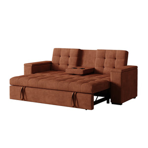 Sofá cama 3 plazas con mesa central y reposabrazos extraíbles terracota terciopelo de pana Noho packshot asiento profundo