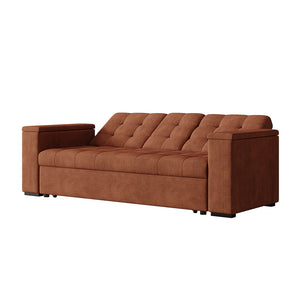 Sofá cama 3 plazas con mesa central y reposabrazos extraíbles terracota terciopelo de pana Noho packshot respaldo reclinable