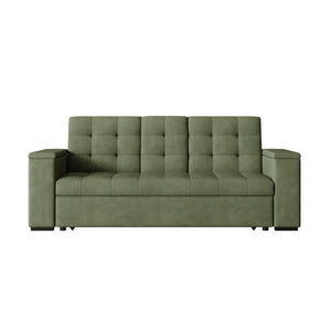 Sofá cama 3 plazas con mesa central y reposabrazos extraíbles verde terciopelo de pana Noho packshot vista frontal
