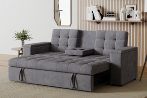 Sofa convertible abierto pana gris claro Concept-U