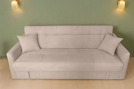 Sofá cama con arcón en pana beige de 3 plazas Adare foto de ambiente