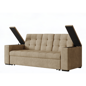 Sofa convertible con reposabrazos pana beige Concept-U - fondo blanco