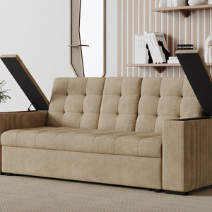 Sofa convertible con reposabrazos pana beige Concept-U