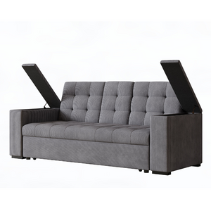 Sofa convertible reposabrazos pana gris claro Concept-U - fondo blanco