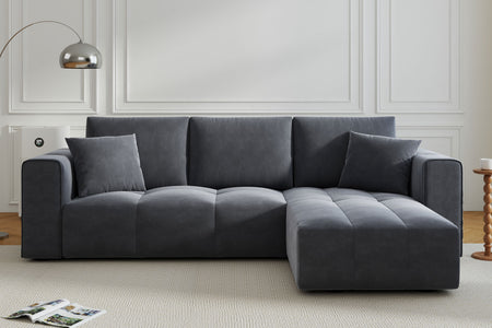 Sofá esquinero convertible de 4 plazas con arcón en terciopelo Brighton gris antracita – vista de ambiente
