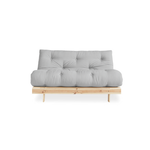 sofa futon convertible con colchon 140 cm raices gris claro madera fondo blanco carado concept u