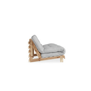 sofa futon convertible con colchon 140 cm raices gris claro madera fondo blanco concept u