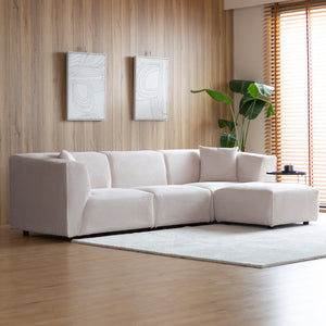Sofá modular 4 plazas de pana beige Monroe vista 3/4
