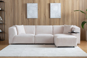 Sofá modular 4 plazas de pana beige Monroe foto de ambiente