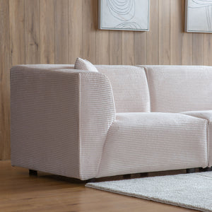 Sofá modular 4 plazas de pana beige Monroe amplios reposabrazos