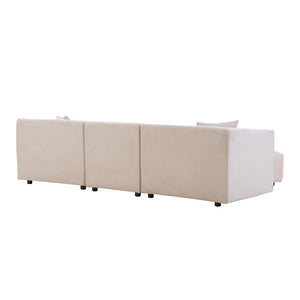 Sofá modular 4 plazas de pana beige Monroe packshot vista trasera 3/4