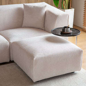 Sofá modular 4 plazas de pana beige Monroe zoom en el pouf