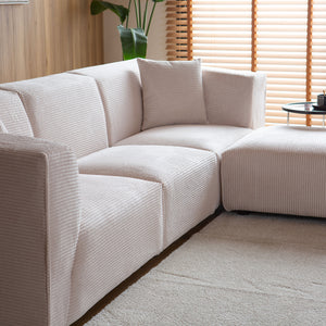 Sofá modular 4 plazas de pana beige Monroe zoom