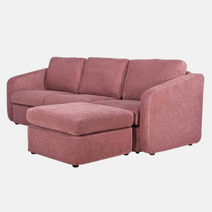 Sofá modular rojo Konekt packshot tres cuartos 3 plazas puf esquina derecha Concept Usine