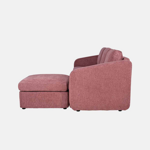 Sofá modular rojo Konekt packshot vista lateral 3 plazas puf esquina derecha Concept Usine