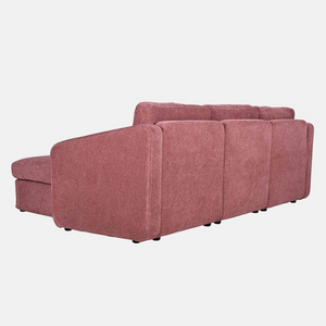 Sofá modular rojo Konekt packshot vista trasera 3 plazas puf esquina derecha Concept Usine