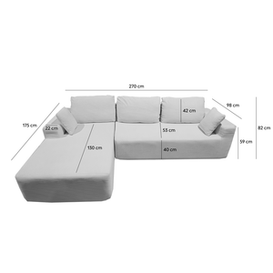 Sofá rinconero de 5-6 plazas en terciopelo acanalado beige Hove dimensiones