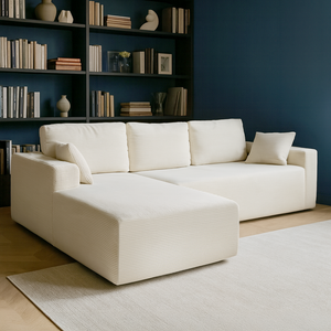 Sofá rinconero de 5-6 plazas en terciopelo acanalado beige Hove vista 3/4