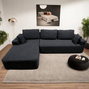 Sofá rinconero de 5-6 plazas en terciopelo acanalado gris antracita Hove foto lifestyle en ambiente