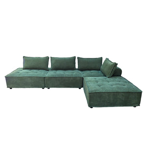 Sofá rinconero modular 4 plazas en terciopelo texturizado verde Stava packshot frente
