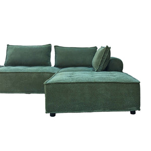 Sofá rinconero modular 4 plazas en terciopelo texturizado verde Stava zoom pouf