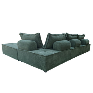 Sofá rinconero modular 4 plazas en terciopelo texturizado verde Stava packshot trasera