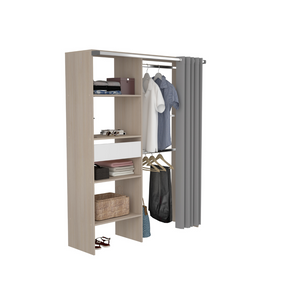 vestidor de madera con cortina bali fondo blanco 3 cuartos concept u