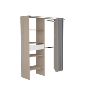vestidor de madera con cortina bali fondo blanco 3 cuartos vacio concept u