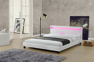 Estructura de cama de imitació con LED integrados 160 x 190 cm Blanco sobre fondo blanc