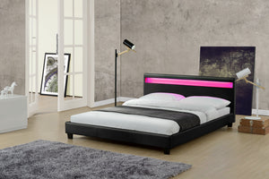 Estructura de cama de imitació con LED integrados 140 x 190 cm Negro sobre fondo blanc