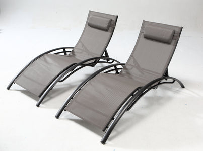 Juego de 2 tumbonas apilables y regulables de aluminio y textileno Gris y negro