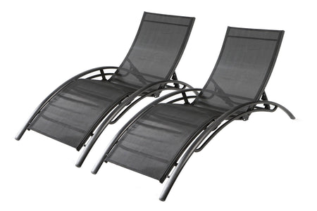 Juego de 2 tumbonas apilables y regulables de aluminio y textileno Negro y negro
