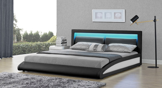 Cama led de diseño 160x200 piel sintética negra Brixton