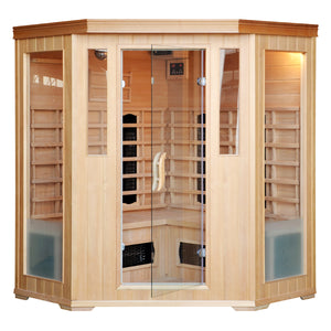 Sauna de infrarrojos 3/4 plazas con Cromoterapia en madera clara Narvik fundo blanco