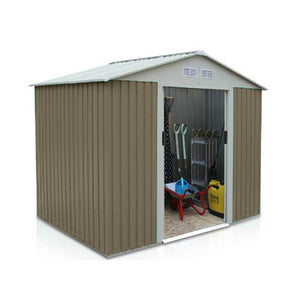 Caseta de jardín de acero anticorrosión gris 10,85 m² Sancy sobre fondo blanco