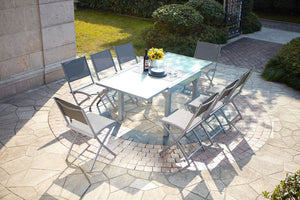 Conjunto de mesa extensible de jardín Molvina y 8 sillas en aluminio