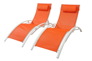 Juego de 2 tumbonas apilables y regulables de aluminio y textileno Naranja y blanco