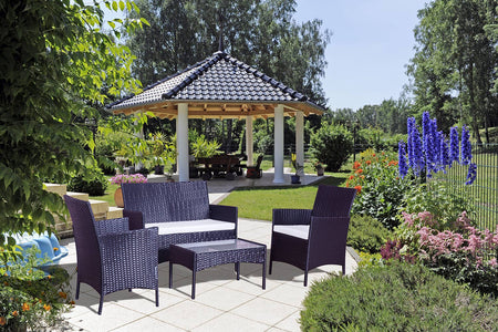 Conjunto de jardín de 4 plazas de resina trenzada Negro y blanco