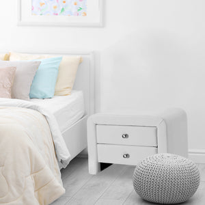Mesita de noche con 2 cajones de piel sintética Blanco