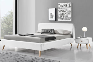 Estructura de cama de estilo escandinavo con patas de madera 140 x 190 cm Blanco
