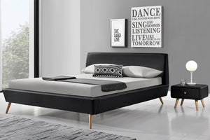 Estructura de cama de estilo escandinavo con patas de madera 140 x 190 cm Negro