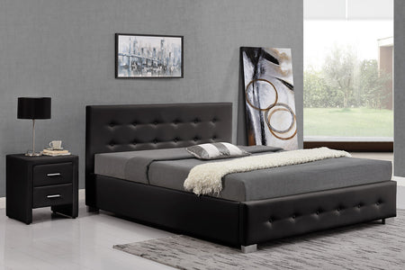 Cama de diseño 140 x 190 cm Newington negra con caja de almacenamiento