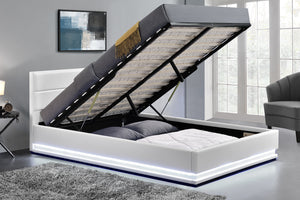 Cama con almacenamiento LED 140x190 cm blanca New York zoom