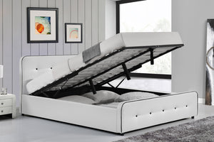 Estructura de cama acolchada Blanco con canapé integrado -140 x 190 cm