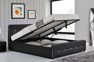 Estructura Negro de cama acolchada con canapé integrado -140 x 190 cm
