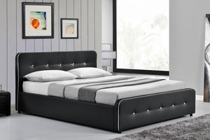Estructura de cama acolchada con canapé integrado -140 x 190 cm - Negro
