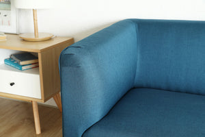 Sofá Azul de estilo escandinavo de 3 plazas y 2 cojines
