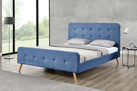 Cama escandinava azul y patas de madera Lanka 160x200 cm