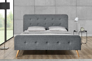 Estructura Gris oscuro de cama de estilo escandinavo con patas de madera - 140 x 194